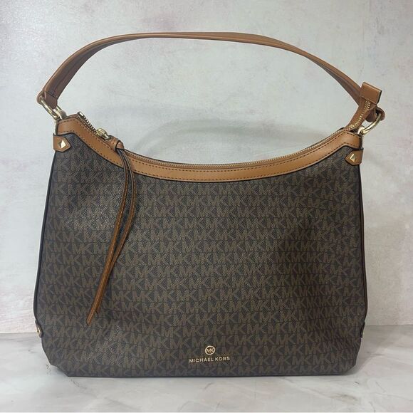 Michael Kors Maeve Brown Signature Logo Hobo Shoulder Bag - Picture 1 of 6
